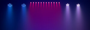 Venue wash light blue red white lighting effect with fog on stage